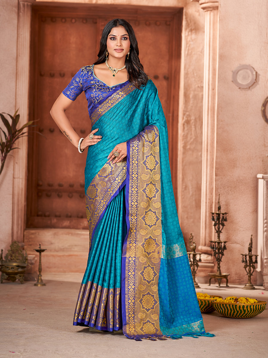 Blue Banarasi Silk Zari Woven Designer Saree