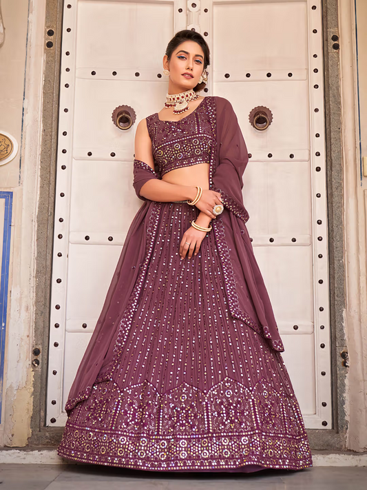 Light Purple Designer Georgette Embroidered Lehenga Choli