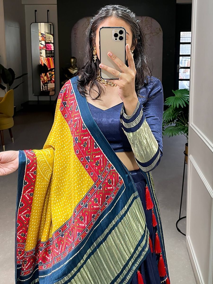 Navratri Wear Navy Blue Gaji Silk Digital Printed Lehenga Choli