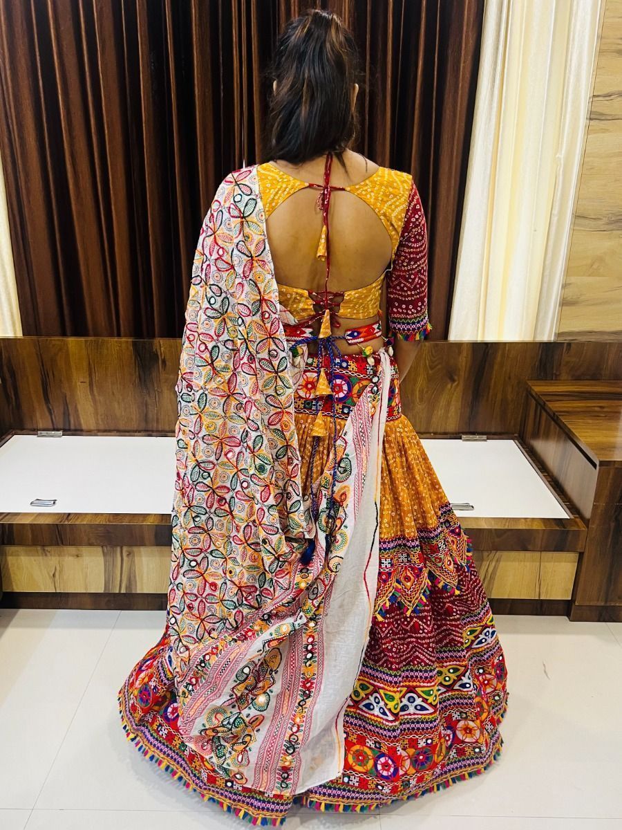 Multicolor Embroidered Cotton Navratri Wear Lehenga Choli