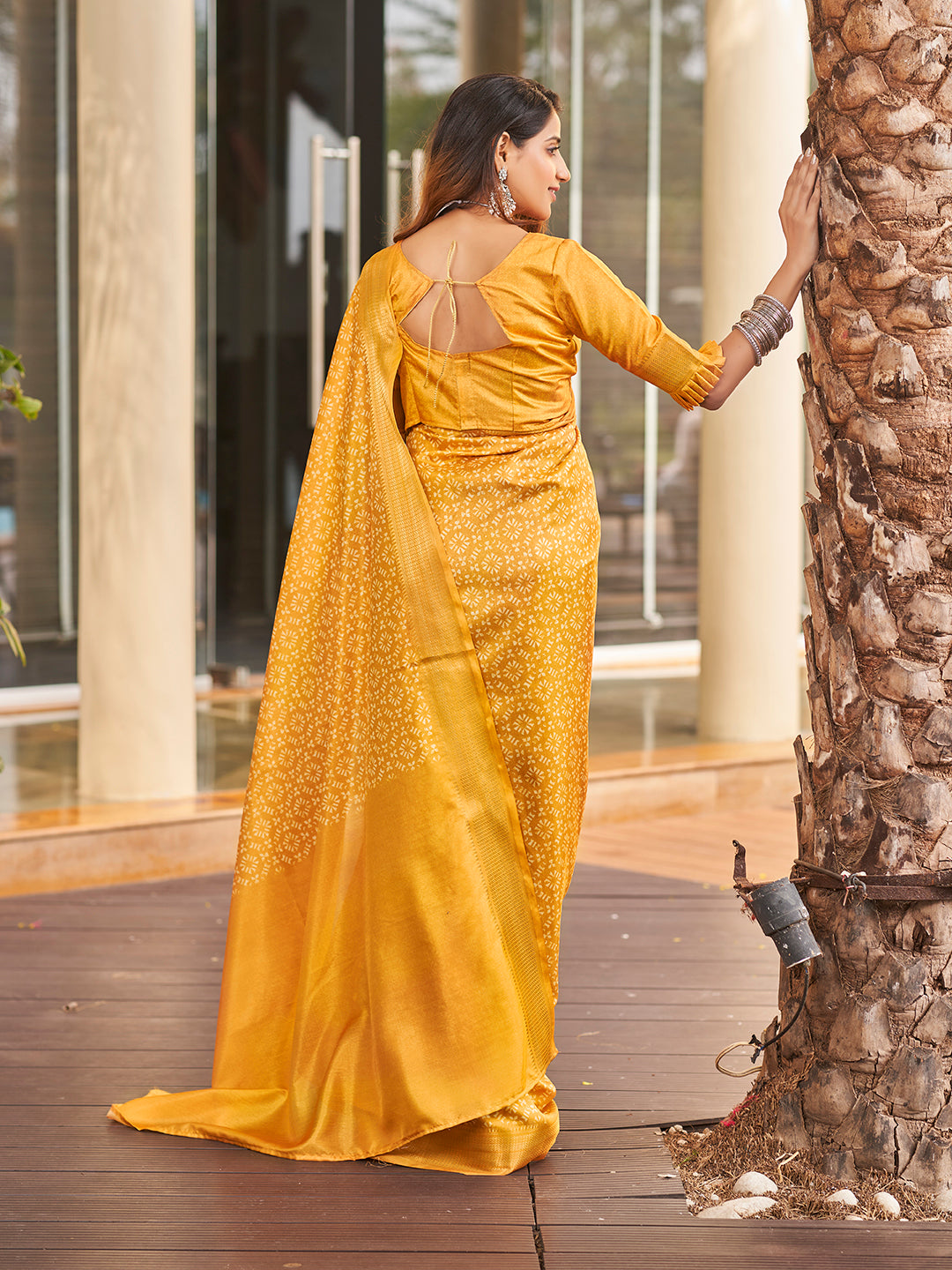 Yellow Printed Zari Cotton Silk Saree