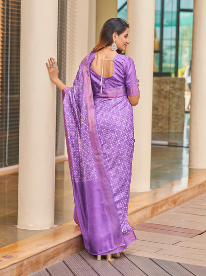 Purple Printed Zari Cotton Silk Saree