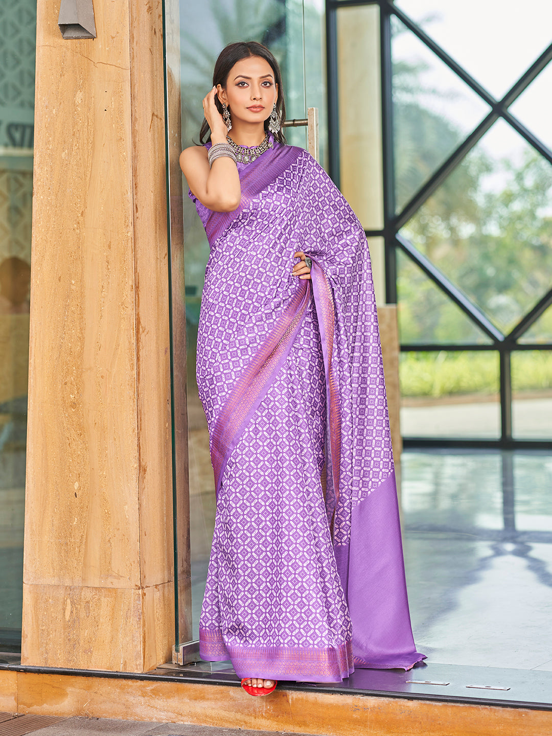 Designer Purple Printed Zari Cotton Silk Saree