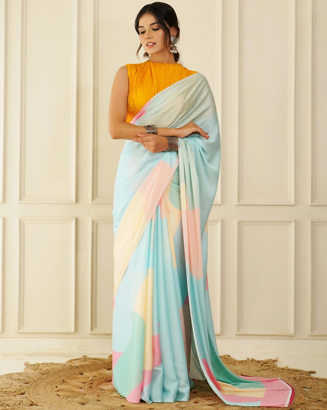 Light Blue & Multi Floral Print Saree