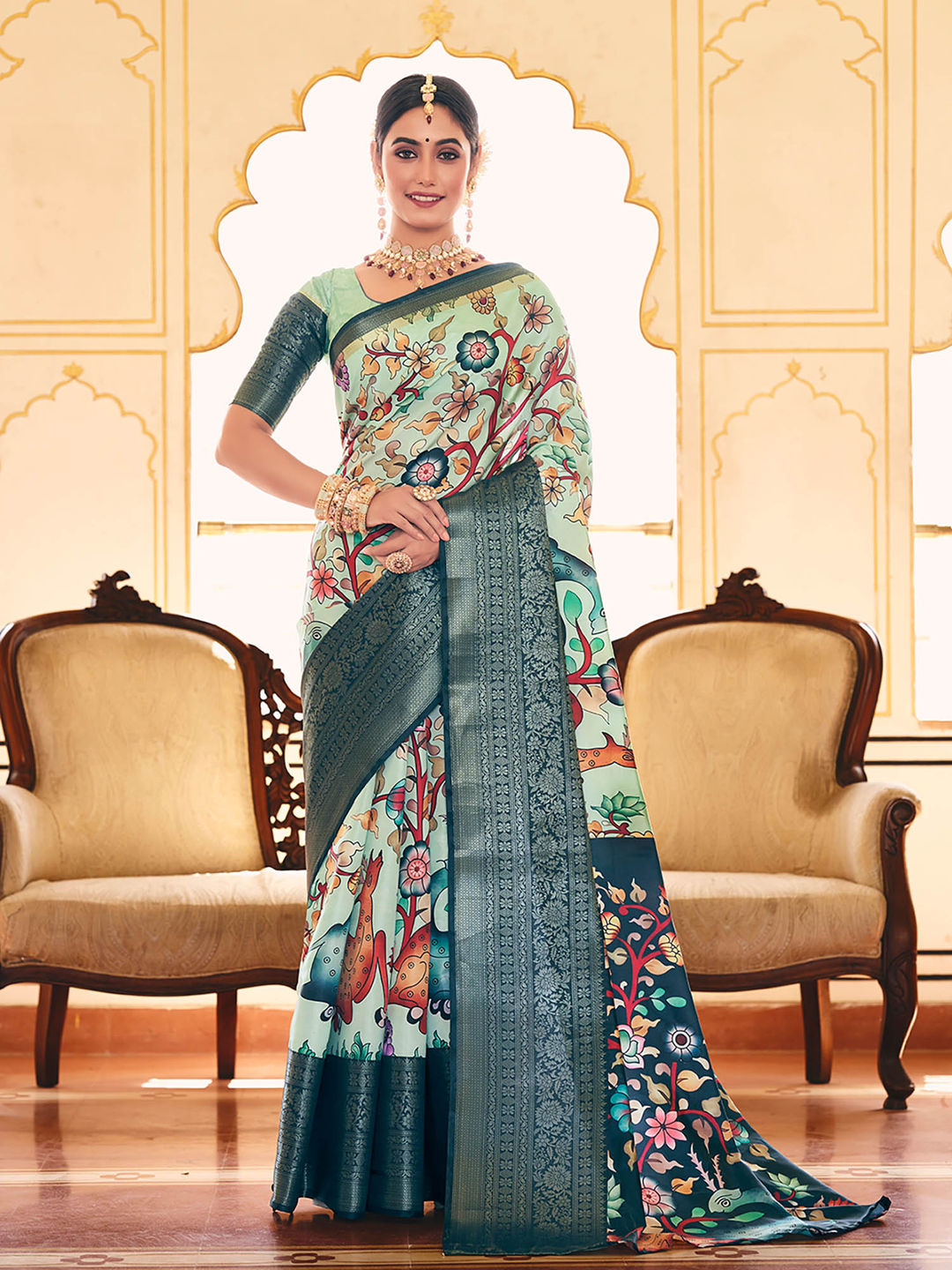 Two Tone Blue Woven Silk Designer Saree