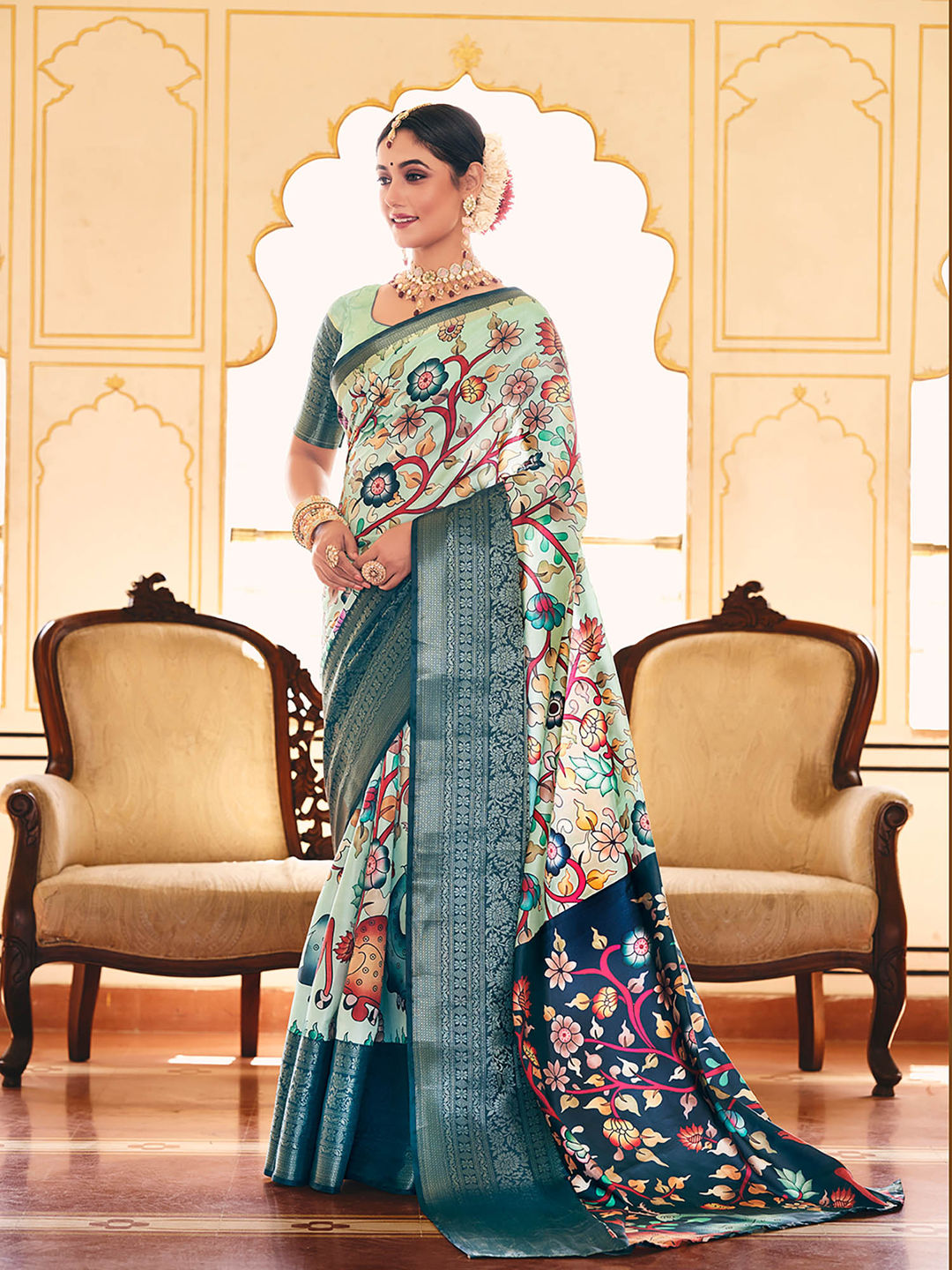 Two Tone Blue Woven Silk Designer Saree