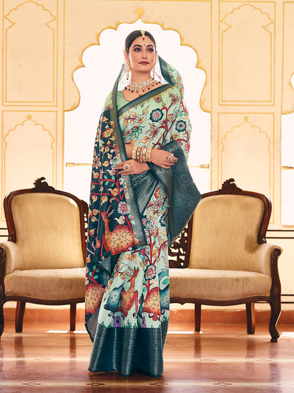 Two Tone Blue Woven Silk Designer Saree