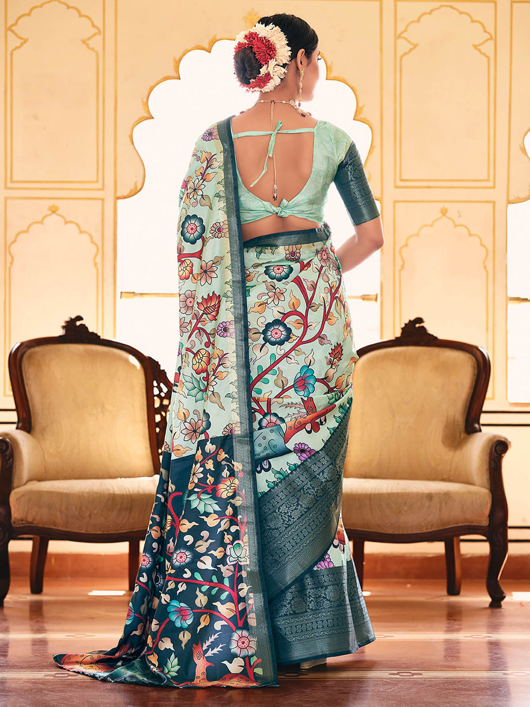 Two Tone Blue Woven Silk Designer Saree