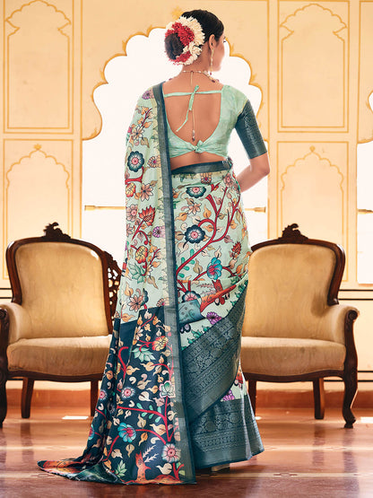 Two Tone Blue Woven Silk Designer Saree
