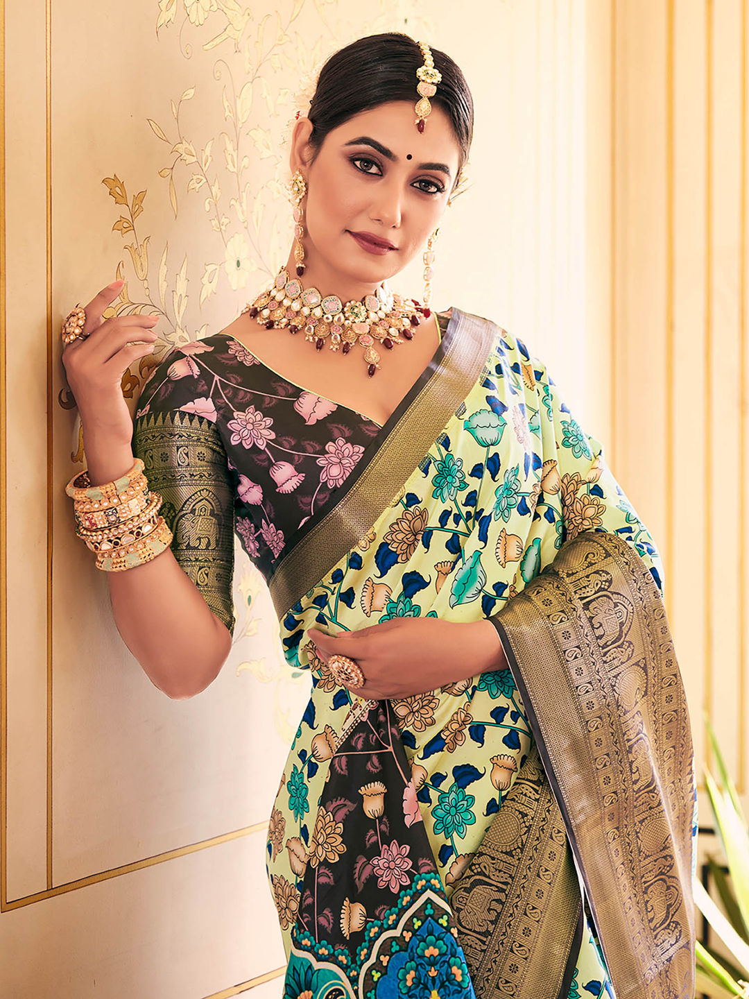 Baby Blue & Purple Woven Silk Designer Saree