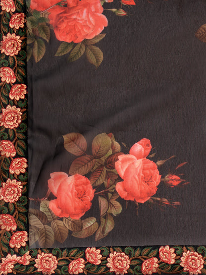 Kohl Black Floral Designer Georgette Saree