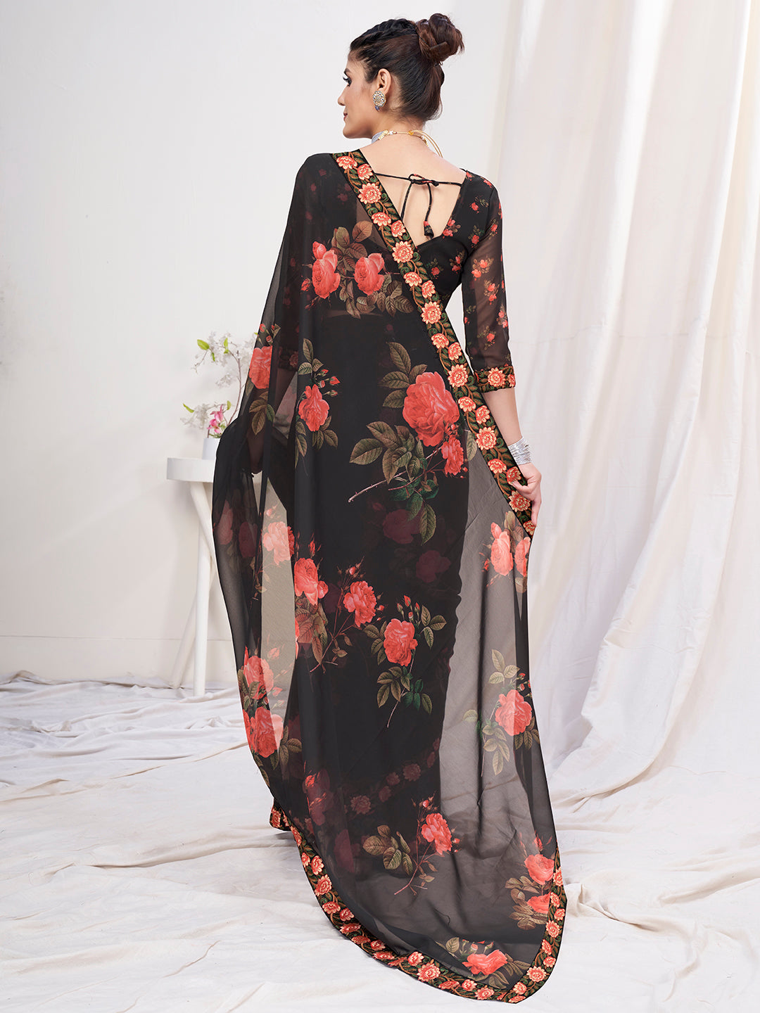 Kohl Black Floral Designer Georgette Saree