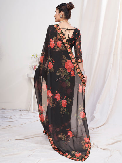Kohl Black Floral Designer Georgette Saree