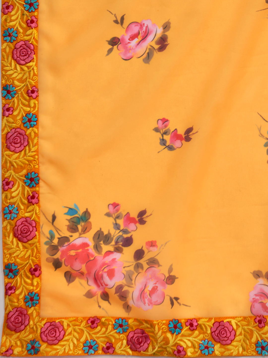 Dark Yellow Floral Designer Georgette Saree