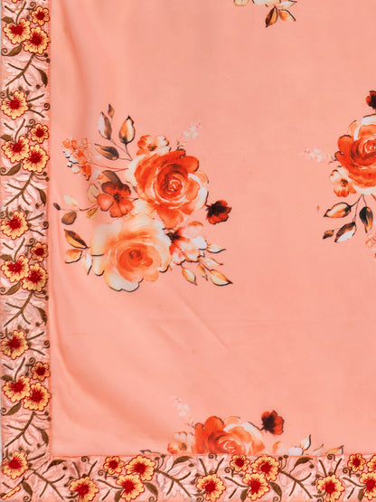 Pastel Orange Floral Designer Georgette Saree