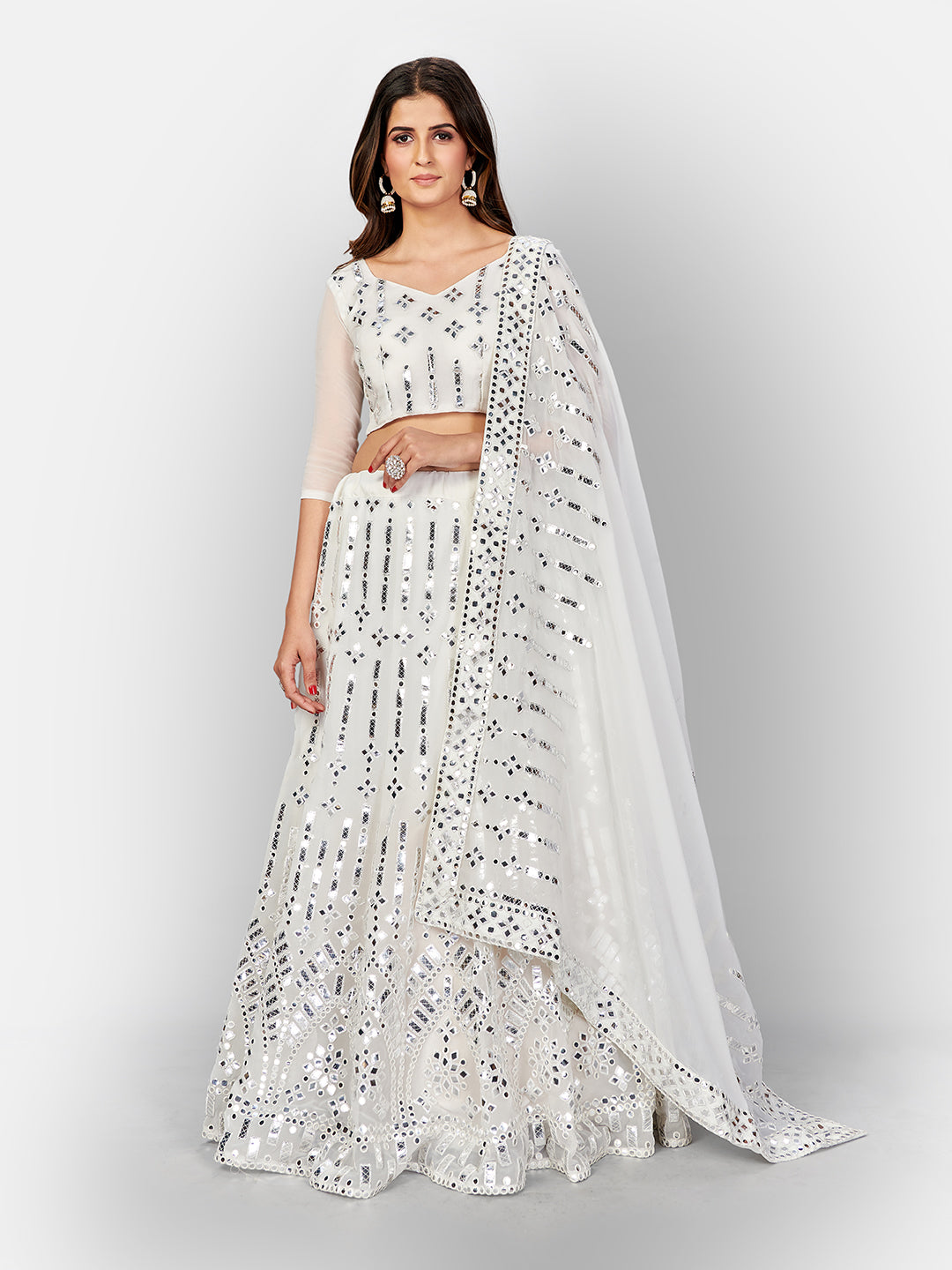 Impressive White Color Georgette Embroidered Lehenga Choli