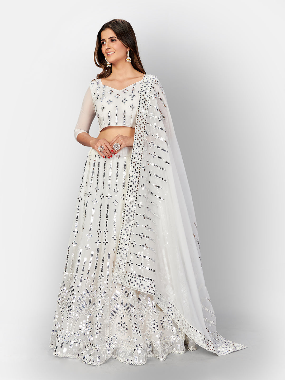 Impressive White Color Georgette Embroidered Lehenga Choli