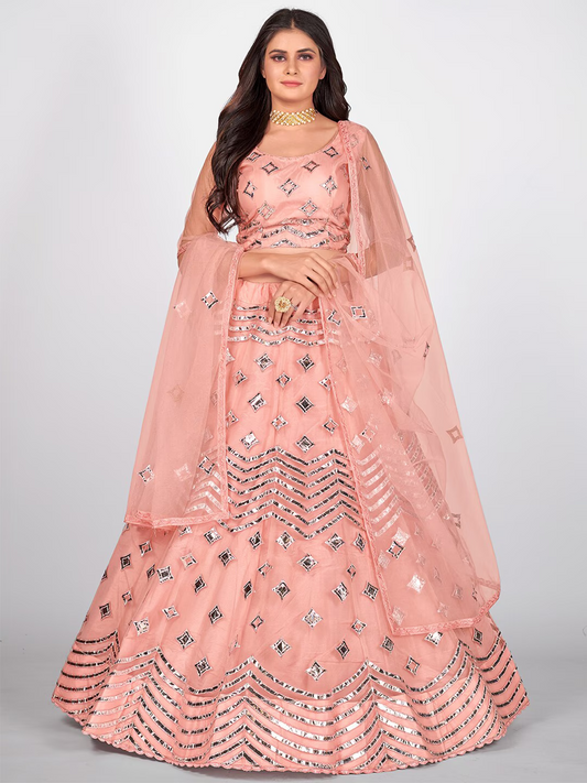 Pink Gota-Patti Worked Net Wedding Lehenga Choli