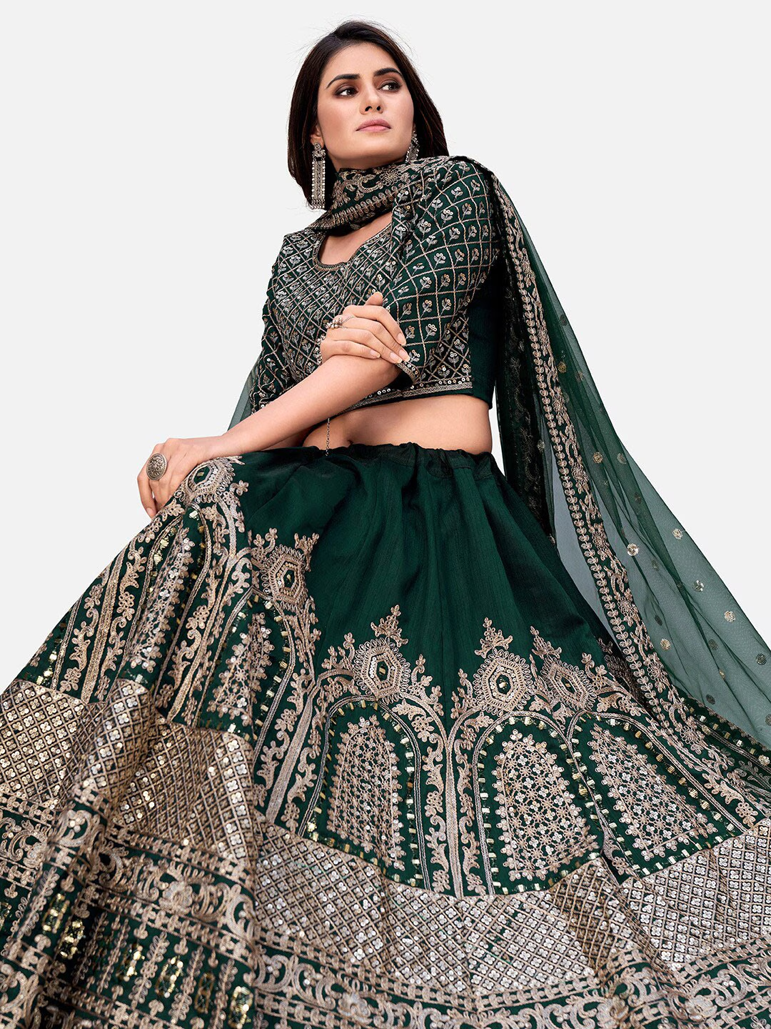 Green Wedding Wear Lehenga and Blouse With Dupatta