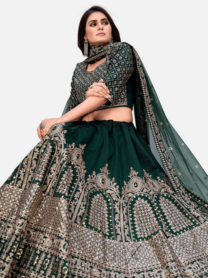 Green Wedding Wear Lehenga and Blouse With Dupatta