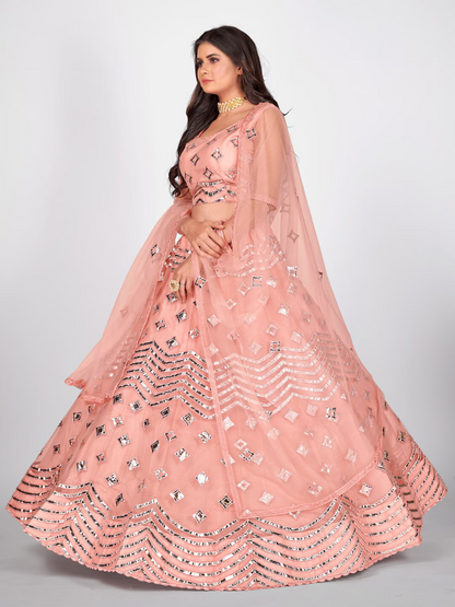 Pink Gota-Patti Worked Net Wedding Lehenga Choli