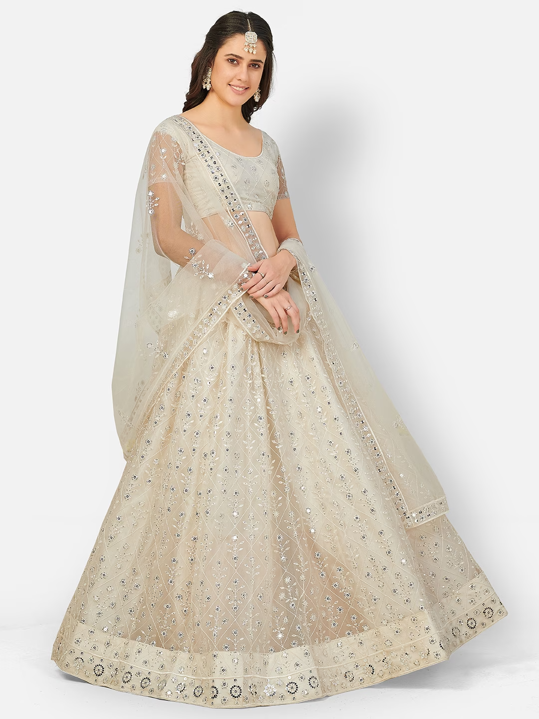 Silver Sequins Sangeet Special Lehenga and Blouse With Dupatta