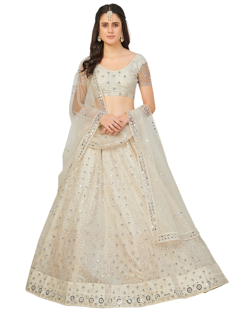 Silver Sequins Sangeet Special Lehenga and Blouse With Dupatta