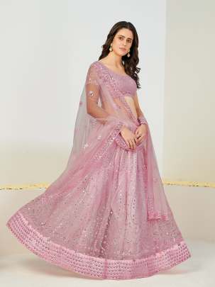 Pink and Silver Sequins Sangeet Special Lehenga and Blouse With Dupatta