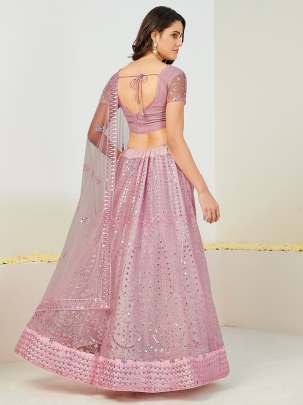 Pink and Silver Sequins Sangeet Special Lehenga and Blouse With Dupatta
