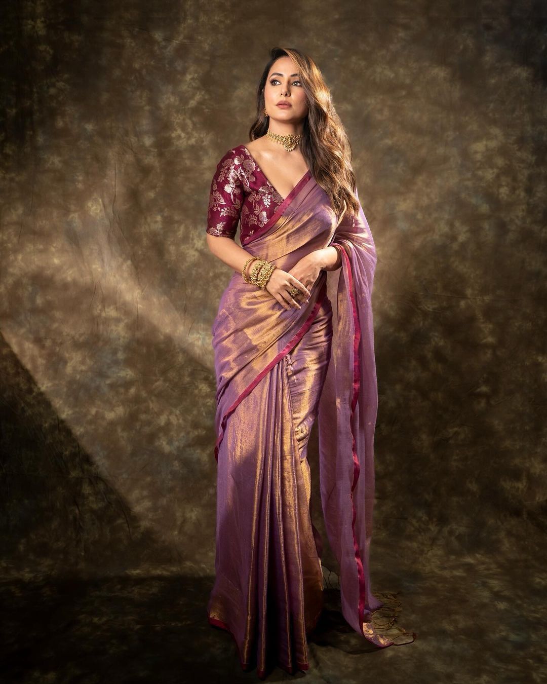 Hina Khan Purple Jimmy Chu Silk Banarasi Bollywood Saree