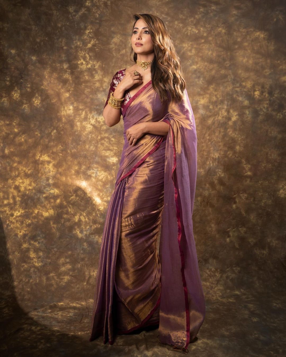 Hina Khan Purple Jimmy Chu Silk Banarasi Bollywood Saree