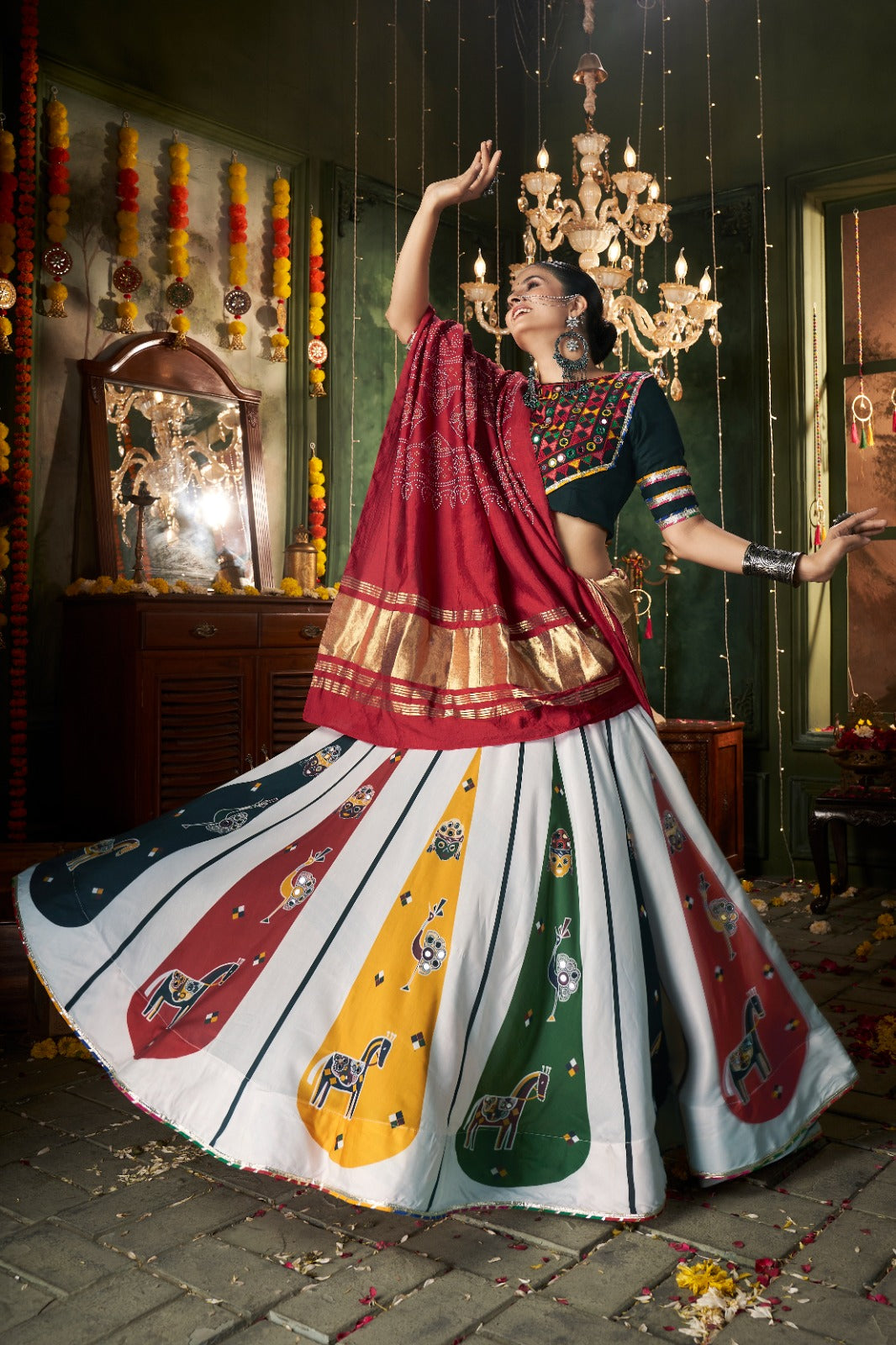 White Mirror Worked Muslin Cotton Navratri Chaniya Choli