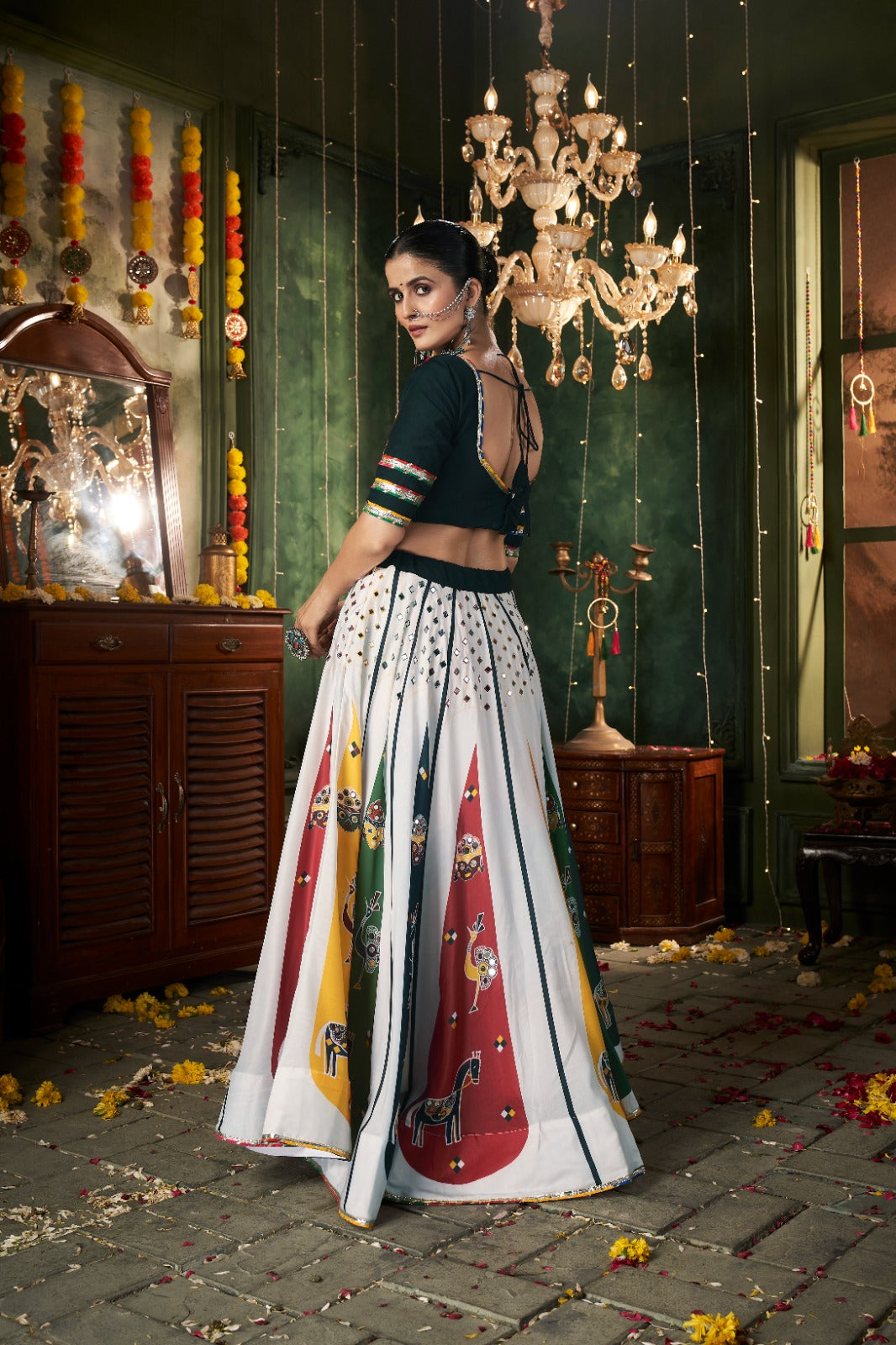 White Mirror Worked Muslin Cotton Navratri Chaniya Choli