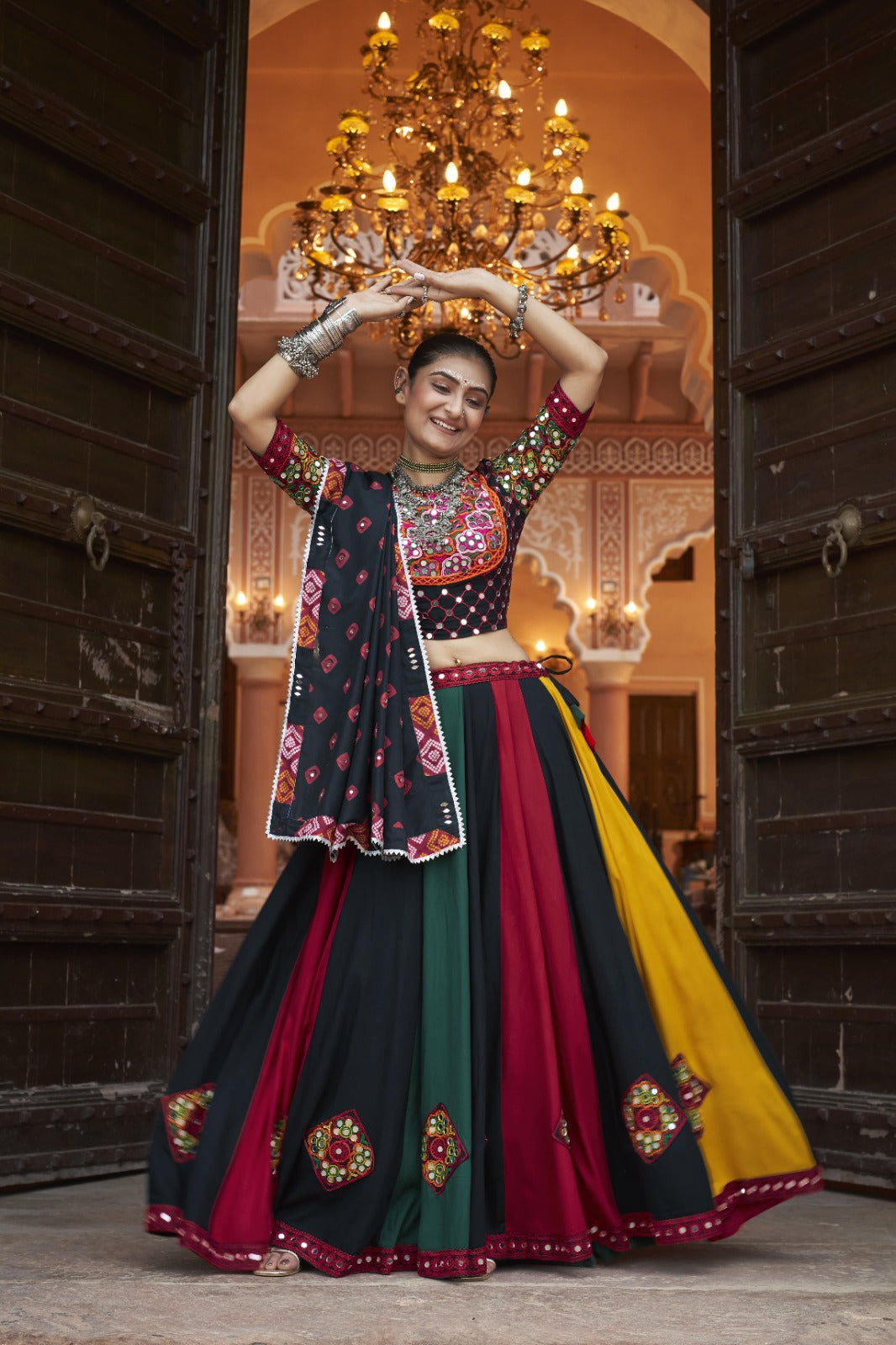 Multicolor Viscose Rayon Embroidered Navratri Lehenga Choli
