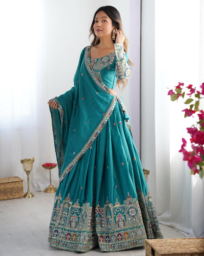 Embellished Sequinned Semi-Stitched Lehenga with Unstitched Blouse & Dupatta Set