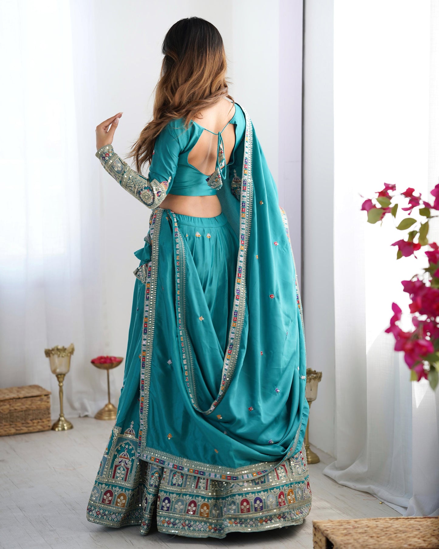 Natural Silk Embroidery Lehenga Choli Set
