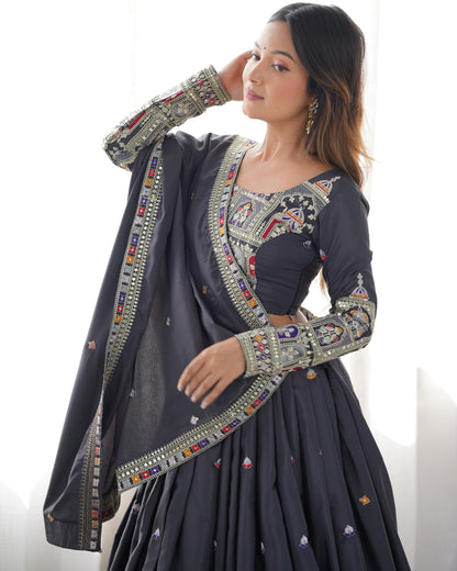 Natural Silk Black embroidery Lehenga Choli Set