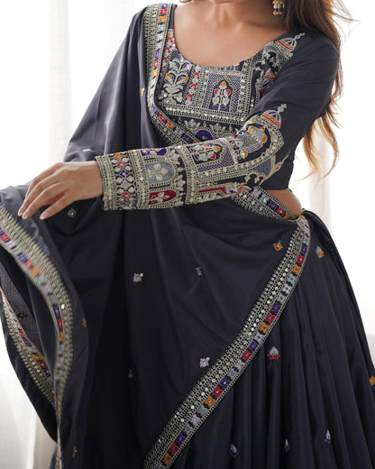 Natural Silk Black embroidery Lehenga Choli Set