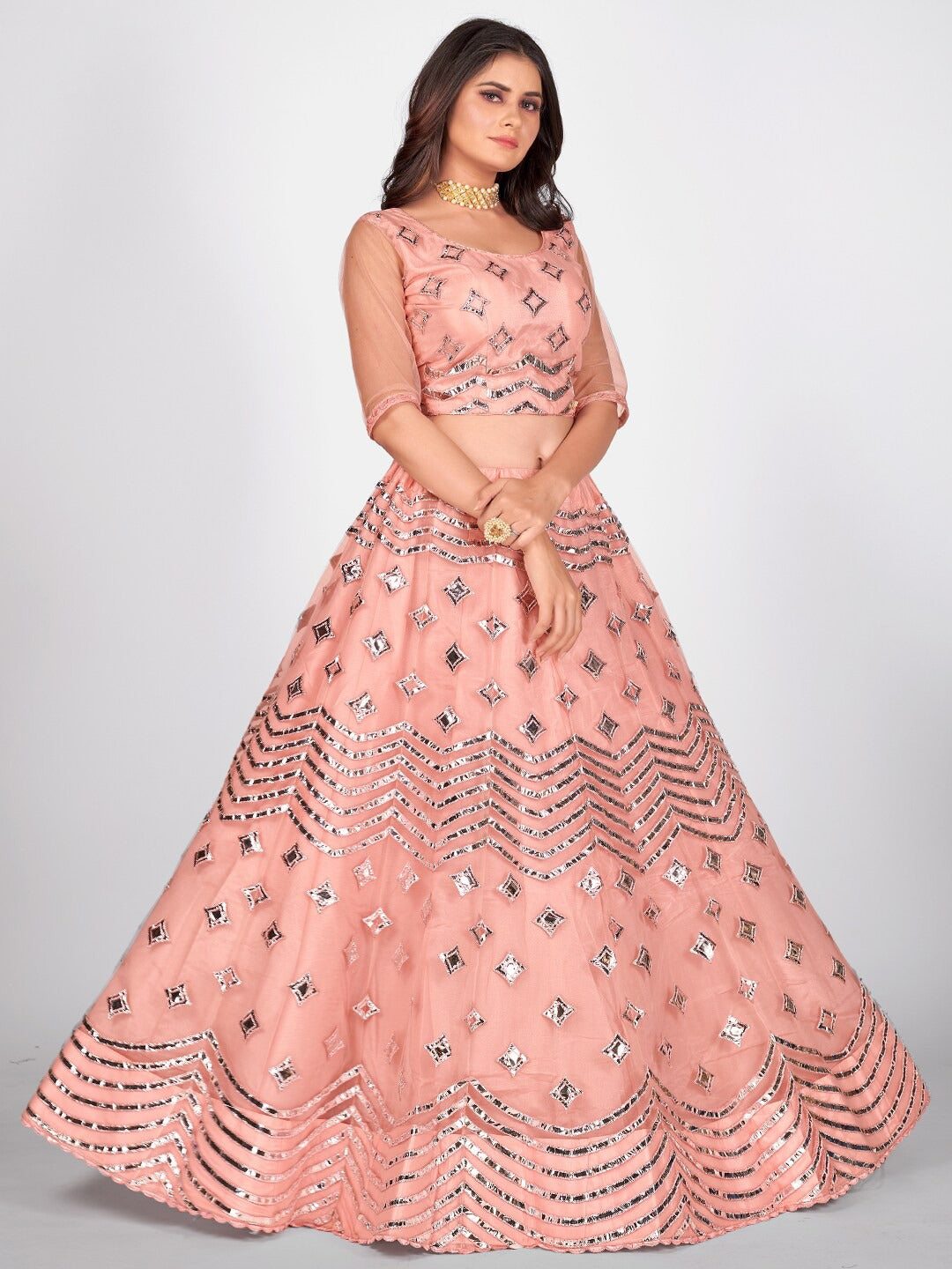 Pink Gota-Patti Worked Net Wedding Lehenga Choli