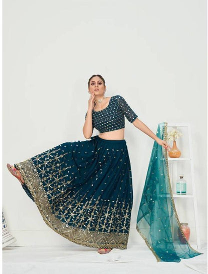 Rama Georgette Sequins Embroidered Sangeet Lehenga Choli