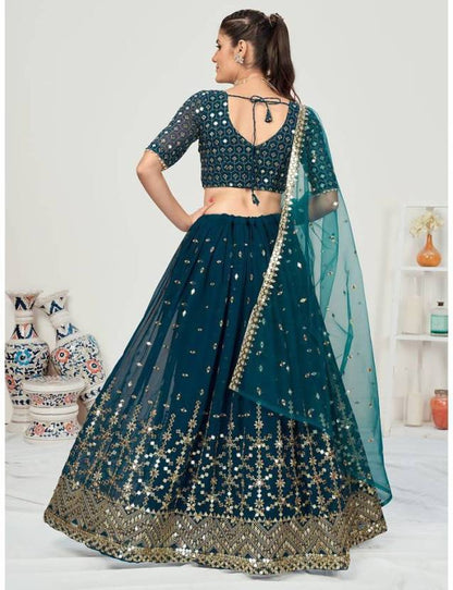 Rama Georgette Sequins Embroidered Sangeet Lehenga Choli