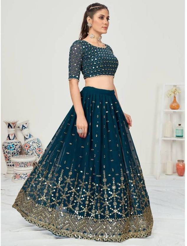 Rama Georgette Sequins Embroidered Sangeet Lehenga Choli