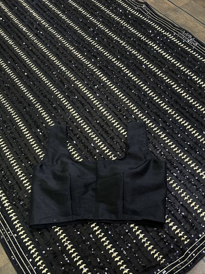 Sable Black Fully Sequenced Georgette Saree With Blouse