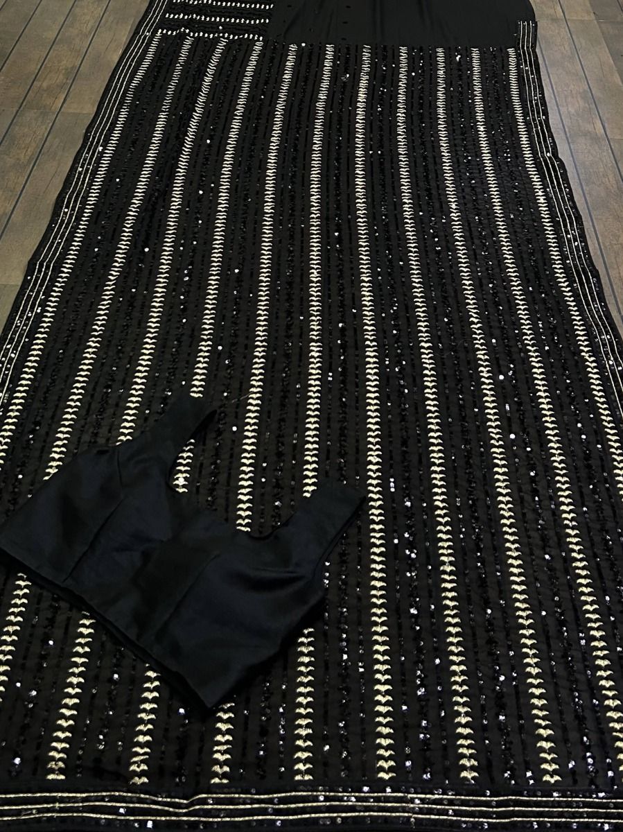 Sable Black Fully Sequenced Georgette Saree With Blouse