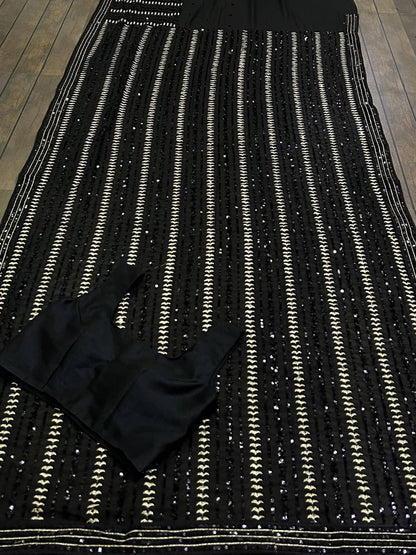 Sable Black Fully Sequenced Georgette Saree With Blouse