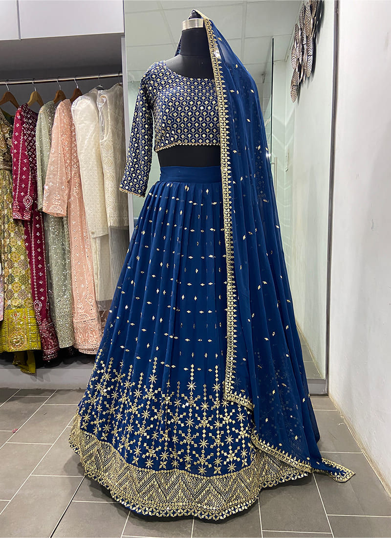 Rama Blue Georgette Sequins Embroidered Sangeet Lehenga Choli