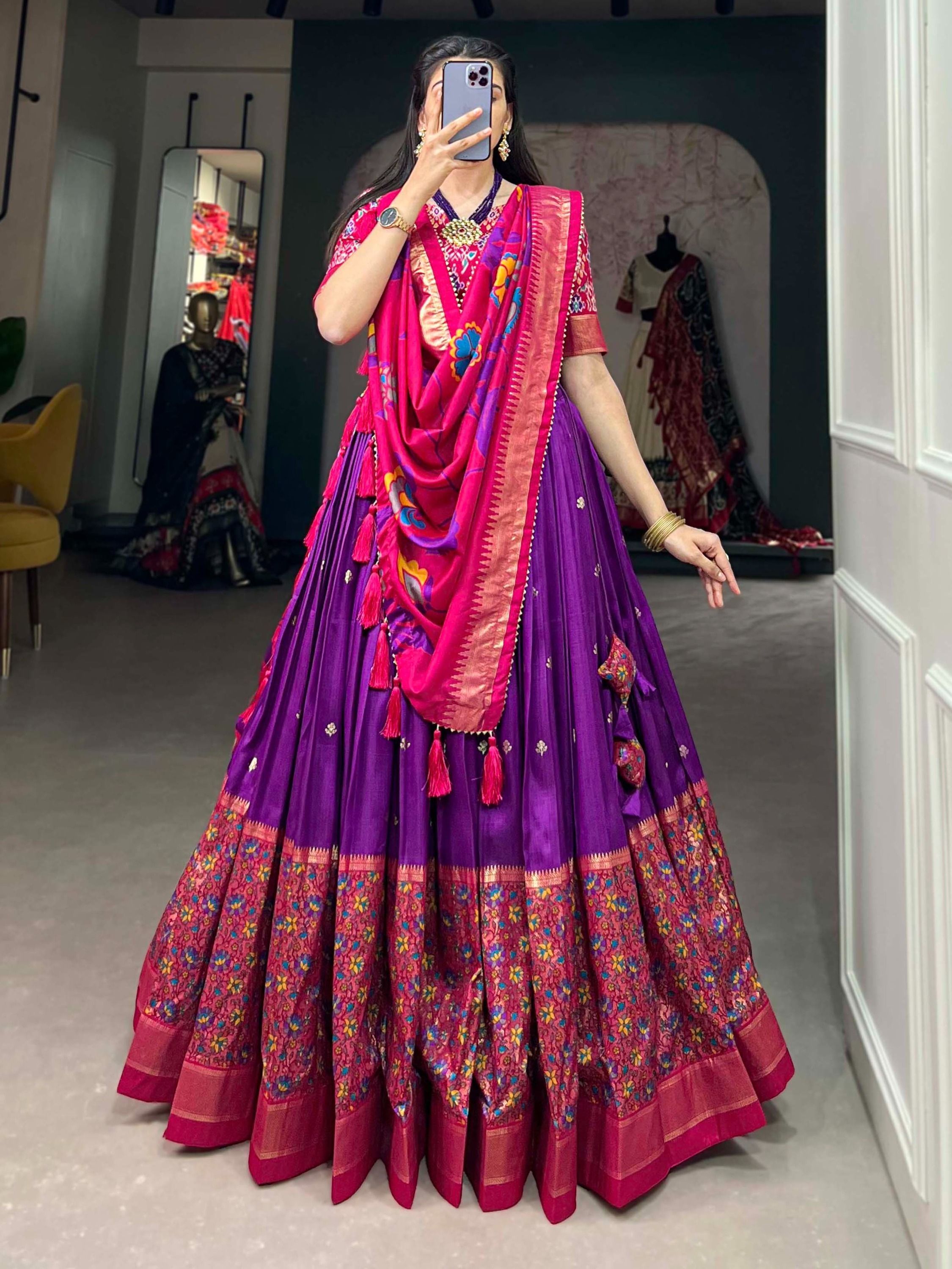 Purple Tussar Silk Digital Printed Lehenga Choli For Navratri