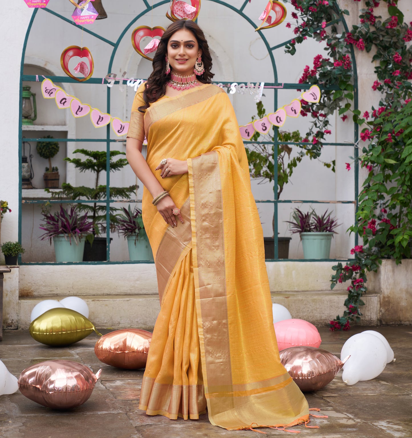 Sumitra Yellow Silk Couple Wear Saree with Kurta