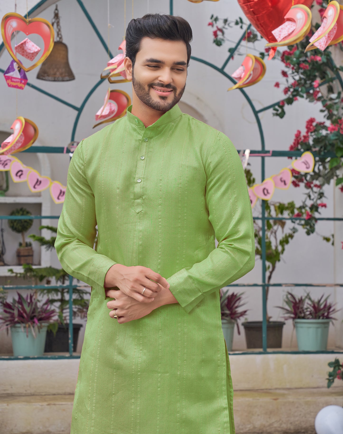 Sumitra Green Silk Couple Wear Saree with Kurta