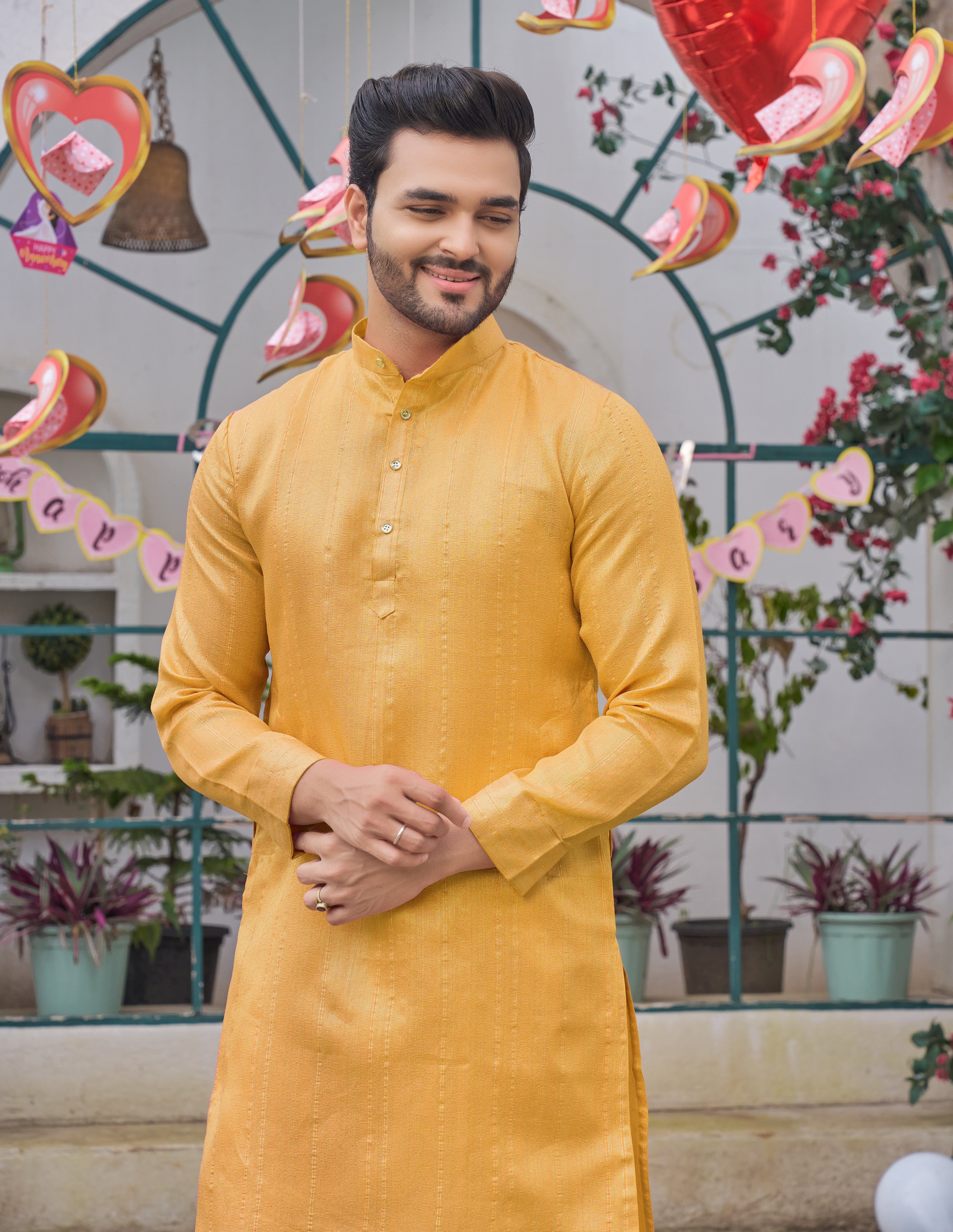 Sumitra Yellow Silk Couple Wear Saree with Kurta
